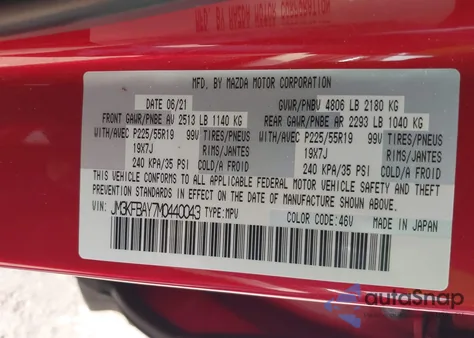 2021 Mazda Cx-5 Grand Touring Reserve from USA, damaged, VIN JM3KFBAY7M0440043